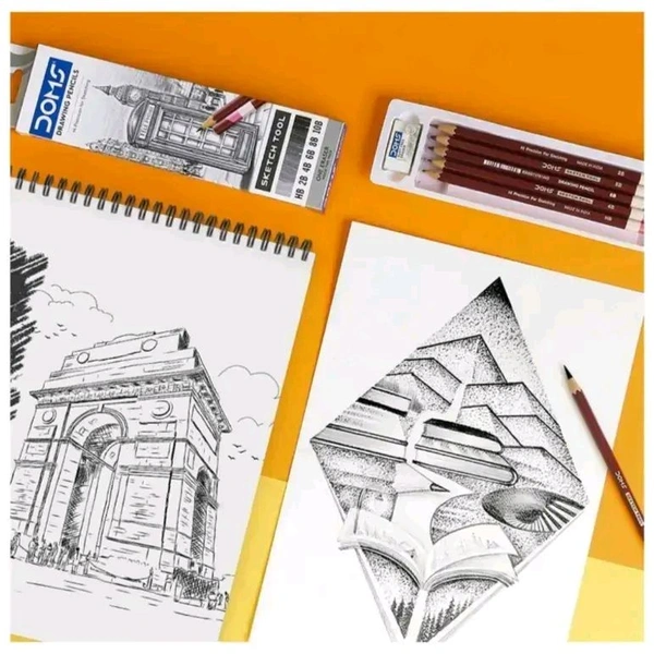 DOMS  Drawing & Sketching Graphite Pencils - Grade HB, 2B, 4B, 6B, 8B & 10B | Hi Precision For Sketching | Dark & Neat Drawing | Comes With 1 Eraser (Pack of 6 x 1 Set)