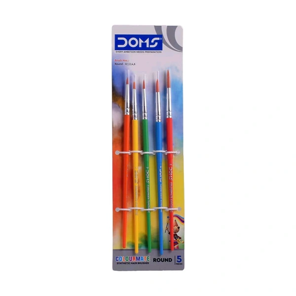 DOMS   Round Brush Set (0, 1, 2, 4, 6)Ideal for fine details and smooth strokes in watercolor, acrylic, and poster colors.