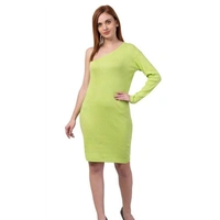 Single Sleeve Solid Bodycon Dress  - S, M, L, Gold,