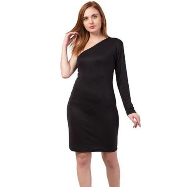 Single Sleeve Solid Bodycon Dress  - S, M, L, Gold,