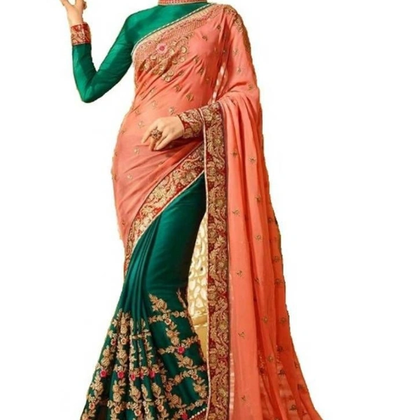 Attractive Georgette Embroidered Saree with Blouse piece - Green, Saree Length: 5.5 (in metres)Blouse Length: 0.8 (in metres)