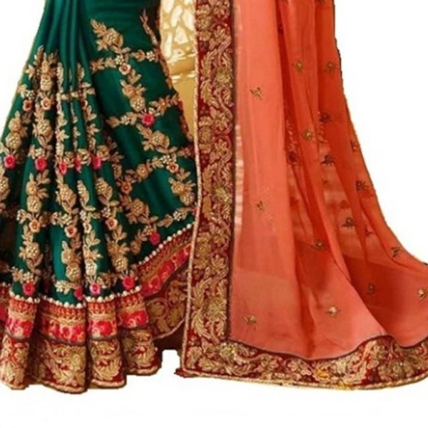 Attractive Georgette Embroidered Saree with Blouse piece - Green, Saree Length: 5.5 (in metres)Blouse Length: 0.8 (in metres)