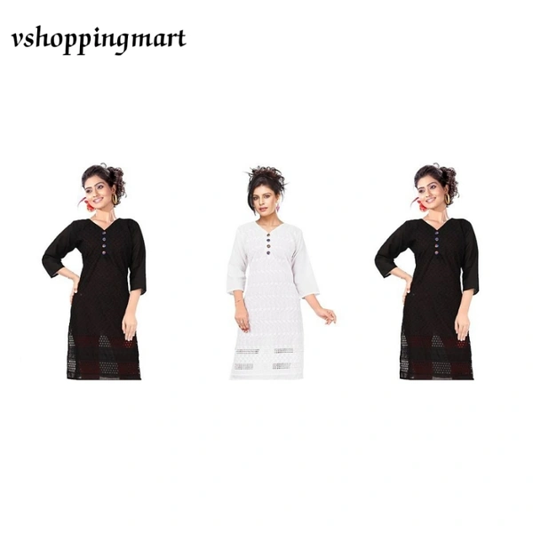 Stylish Cotton White & Black Chiken Embroidered Kurta For Women ( Pack Of 3 ) - Black & white , M,L,XL,XXL