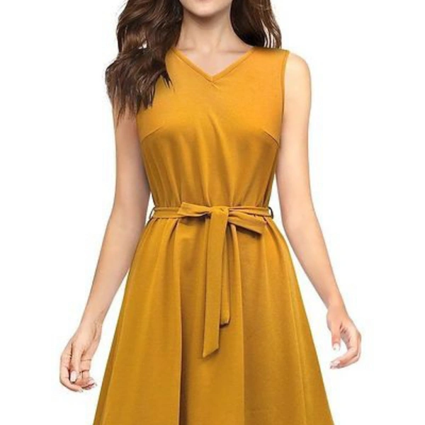 Women Polycotton Knee Length A-Line Dress - yellow