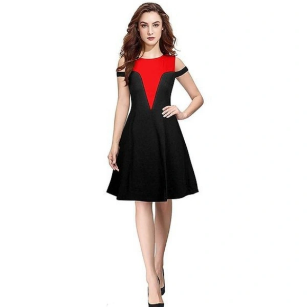Women Polycotton Knee Length A-Line Dress - black