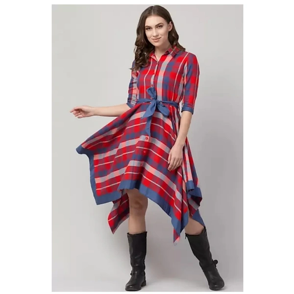 Women,Wrap Red Grey Dress  - Red 