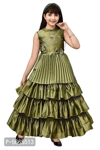 Girl's Stylish Silk Blend Frock Dresses - nude, grey , green 