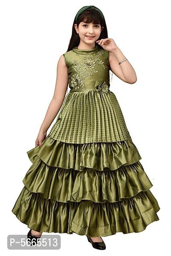 Girl's Stylish Silk Blend Frock Dresses - nude, grey , green 