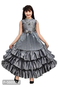 Girl's Stylish Silk Blend Frock Dresses - nude, grey , green 