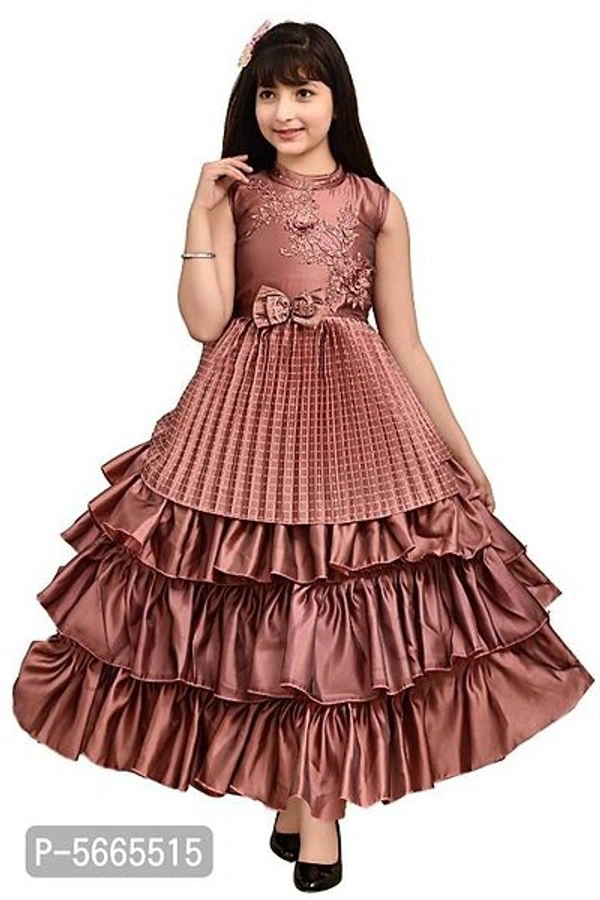 Girl's Stylish Silk Blend Frock Dresses - gray 