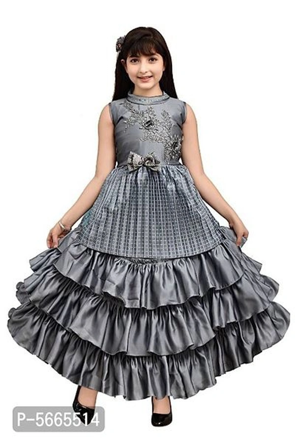 Girl's Stylish Silk Blend Frock Dresses - gray 