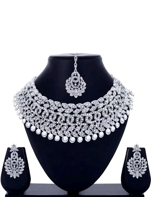 Rhodium Plated Jewellery Set White Austrian Diamond - Free Size