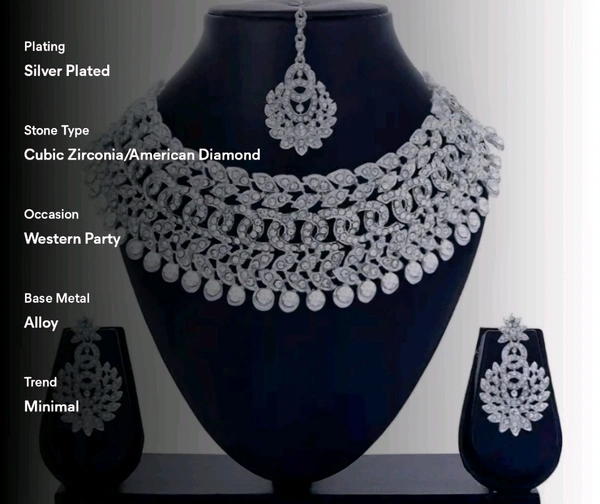 Rhodium Plated Jewellery Set White Austrian Diamond - Free Size
