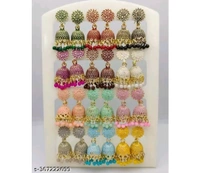 Ethnic Western India Oxidized Gold Plated small Jhumki Earring For Women And Girls (Combo Of 12 Pair) In Color Green, Red, Black, Pink, Maroon, White, Peach, Pista, Baby Pink, Grey, Aqua, Yellow - Free Size