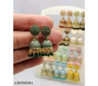 Ethnic Western India Oxidized Gold Plated small Jhumki Earring For Women And Girls (Combo Of 12 Pair) In Color Green, Red, Black, Pink, Maroon, White, Peach, Pista, Baby Pink, Grey, Aqua, Yellow - Free Size