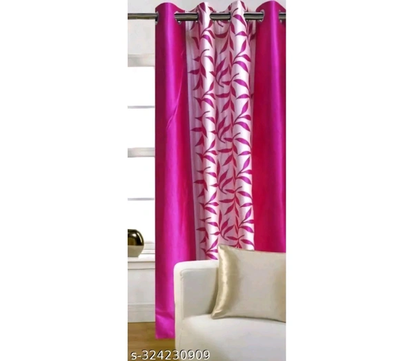  Floral Print Semi transparent Polyester Grommet  For Window/Door/Long Door Curtain Living Room/office/bedroom/Hotel & Restaurant (Set of 1 piece)  - Hollywood Cerise