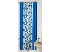  Floral Print Semi transparent Polyester Grommet  For Window/Door/Long Door Curtain Living Room/office/bedroom/Hotel & Restaurant (Set of 1 piece)  - Japanese Laurel