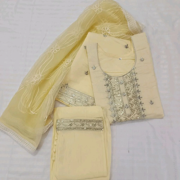 Twokart Embroidery Cotton Blend Kurta, Pant, Duppata Set Suit (Yellow , Size M, SUIT4)
