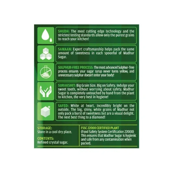 Madhur Pure & Hygienic Sulphurless Sugar - 1 Kg