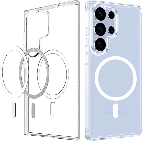  Cover for Samsung Galaxy S25 Ultra (5G) | Mag-Safe Wireless Charging | Designed with Magnetic Lock Shockproof Phone Bumper Transparent Back Case Cover (Transparent)