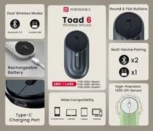 PORTRONICS TOAD 6 RECHARGEABLE WIRLESS MOUSE - White