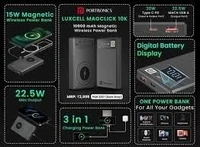 PORTRONICS LUXCELL MAGCLICK 10K MAGNETIC POWER BANK - Gray