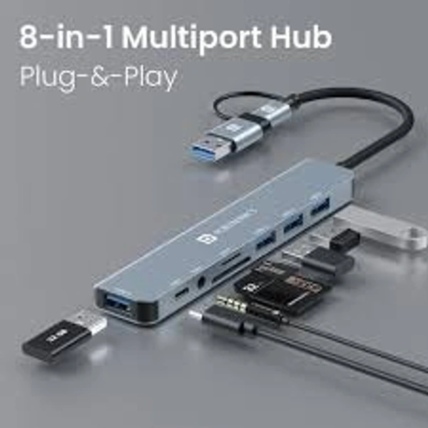 PORTRONICS MPORT 8 PLUS ( 8 -IN 1 USB - C HUB ) - Gray