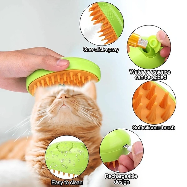 3-in-1 Pet Grooming Comb | Self-Cleaning Brush for Dogs & Cats | Massage & Steam Feature Included - Old Gold, Wattle, 💵 Free COD (Cash on Delivery), ↩️ Hassle Free Return., 🚚💨 Fast Delivery.
