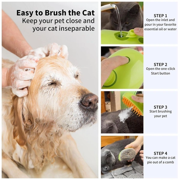 3-in-1 Pet Grooming Comb | Self-Cleaning Brush for Dogs & Cats | Massage & Steam Feature Included - Old Gold, Wattle, 💵 Free COD (Cash on Delivery), ↩️ Hassle Free Return., 🚚💨 Fast Delivery.