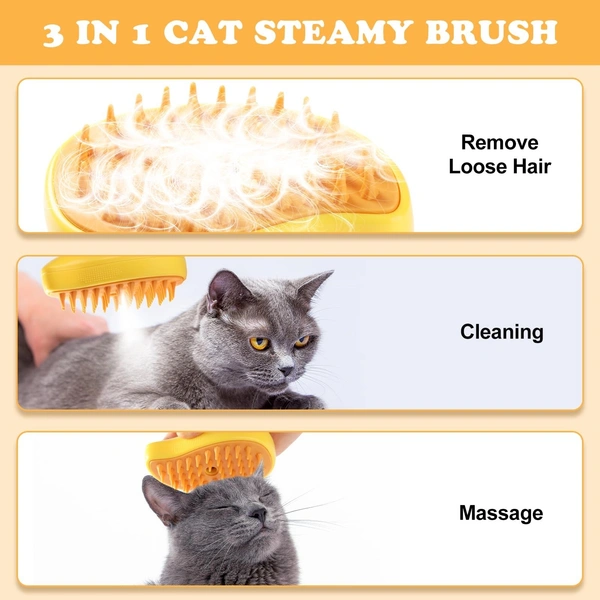 3-in-1 Pet Grooming Comb | Self-Cleaning Brush for Dogs & Cats | Massage & Steam Feature Included - Old Gold, Wattle, 💵 Free COD (Cash on Delivery), ↩️ Hassle Free Return., 🚚💨 Fast Delivery.