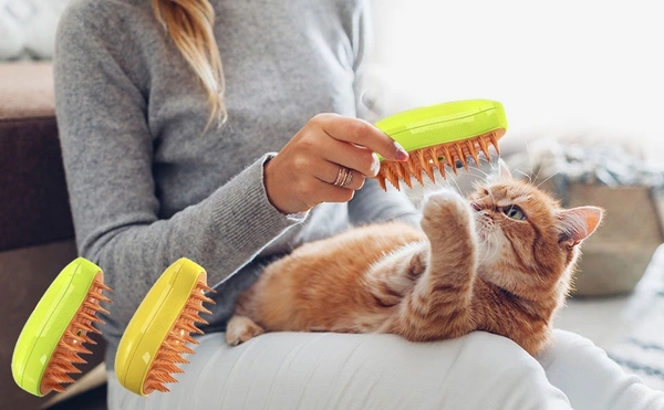 3-in-1 Pet Grooming Comb | Self-Cleaning Brush for Dogs & Cats | Massage & Steam Feature Included - Old Gold, Wattle, 💵 Free COD (Cash on Delivery), ↩️ Hassle Free Return., 🚚💨 Fast Delivery.