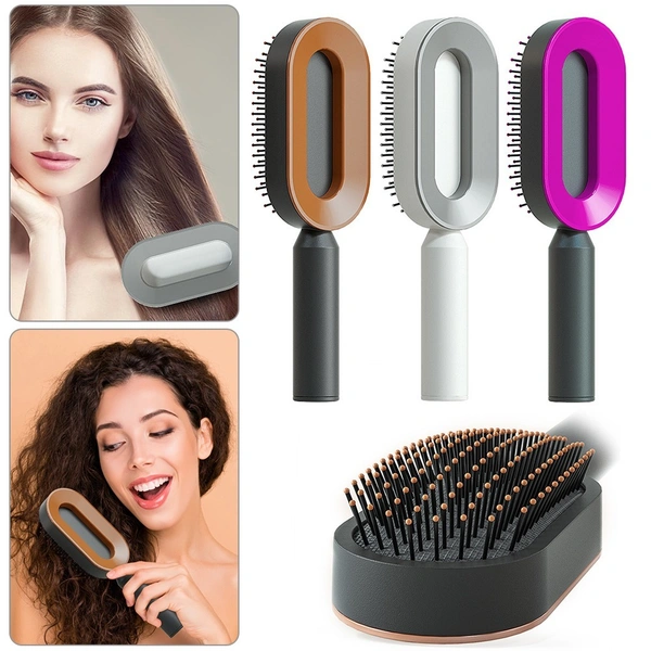 Advanced Self-Cleaning Hairbrush with 3D Air Cushion Massager and Anti-Static Comb - Women's Hair Styling Solution - Shocking Pink, Bombay, Brandy Rose, Mine Shaft, 💵 Free COD (Cash on Delivery), ↩️ Hassle Free Return., 🚚💨 Fast Delivery.