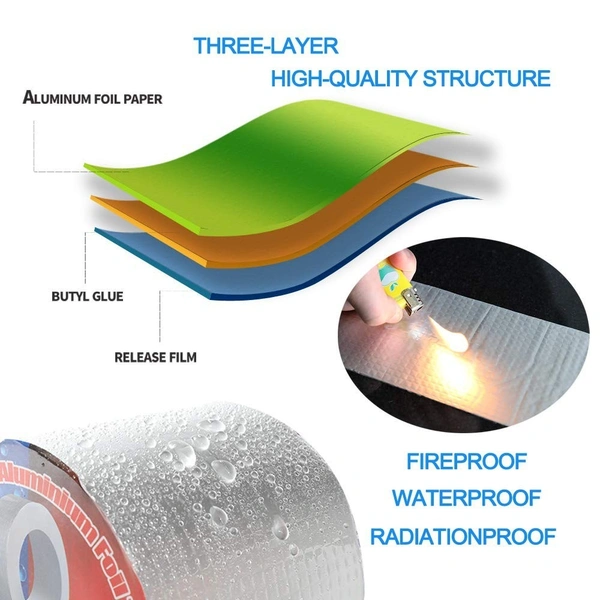 Aluminum Foil Butyl Rubber Waterproof Tape High Temperature Resistance Pipes Walls Leak Sticker NanoGuard ProSeal Tape - Aluminium, Roll Width: 5cm, 10cm, 15cm, 20cm, Max 120cm, 💵 Free COD (Cash on Delivery), ↩️ Hassle Free Return., 🚚💨 Fast Delivery.