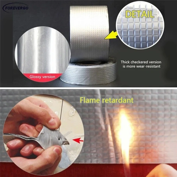 Aluminum Foil Butyl Rubber Waterproof Tape High Temperature Resistance Pipes Walls Leak Sticker NanoGuard ProSeal Tape - Aluminium, Roll Width: 5cm, 10cm, 15cm, 20cm, Max 120cm, 💵 Free COD (Cash on Delivery), ↩️ Hassle Free Return., 🚚💨 Fast Delivery.