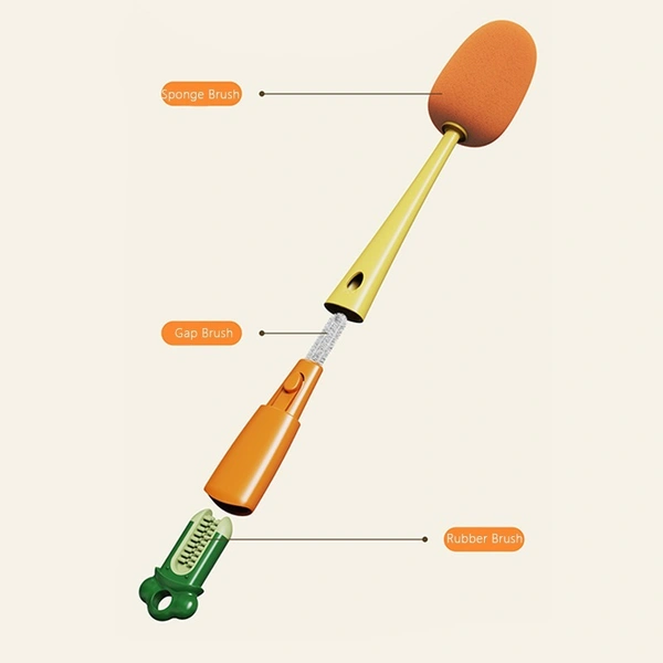 Carrot Shape 3-in-1 Multi-functional Cup Brush: Long Handle Sponge Brush for Water Bottle, Cup, and Cap Gap Cleaning - Orange, Green Mist, 💵 Free COD (Cash on Delivery), ↩️ Hassle Free Return., 🚚💨 Fast Delivery.