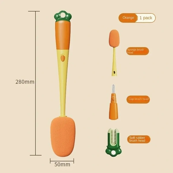 Carrot Shape 3-in-1 Multi-functional Cup Brush: Long Handle Sponge Brush for Water Bottle, Cup, and Cap Gap Cleaning - Orange, Green Mist, 💵 Free COD (Cash on Delivery), ↩️ Hassle Free Return., 🚚💨 Fast Delivery.