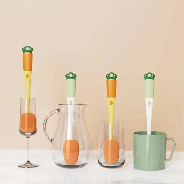 Carrot Shape 3-in-1 Multi-functional Cup Brush: Long Handle Sponge Brush for Water Bottle, Cup, and Cap Gap Cleaning - Orange, Green Mist, 💵 Free COD (Cash on Delivery), ↩️ Hassle Free Return., 🚚💨 Fast Delivery.
