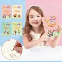 Large Size Reusable Kids Handwriting Practice Copybook Set - 4pcs (Alphabet, Numbers, Drawing, Math) with Pens - Deep Groove Calligraphy for Preschool - 