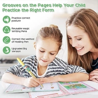 Large Size Reusable Kids Handwriting Practice Copybook Set - 4pcs (Alphabet, Numbers, Drawing, Math) with Pens - Deep Groove Calligraphy for Preschool - 
