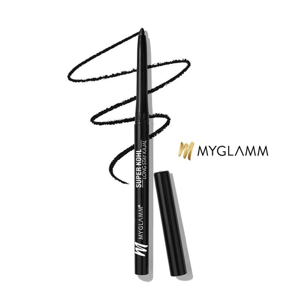 MyGlamm Super Kohl Kajal - Black | Smudge-Proof, Waterproof, Long-Lasting Matte Eye Pencil - Black