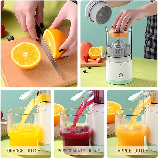 Portable Wireless Rechargeable Fruit Squeezer Electric Juicer for Mosambi, Oranges, Lemons, and More fruit - Summer Green, 💵 Free COD (Cash on Delivery), ↩️ Hassle Free Return., 🚚💨 Fast Delivery.
