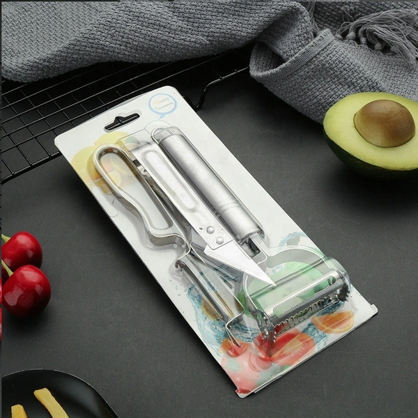Premium Stainless Steel 3-Piece Set: Peeler, Potato Fruit Vegetable Peeler, and Paring Knife - Essential Kitchen Accessories - Stainless Steel, 💵 Free COD (Cash on Delivery), ↩️ Hassle Free Return., 🚚💨 Fast Delivery.