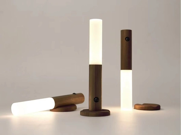 Rechargeable Smart LED Motion Sensor Light - Portable Magnetic Wooden Night Light for Bedroom, Wardrobe, and Corridor