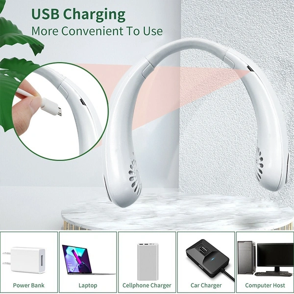 Silent Wearable Neck Fan USB Rechargeable Bladeless Mini Cooling Device for Sport, Travel, Home, Office - Mandys Pink, White, Plantation, 💵 Free COD (Cash on Delivery), ↩️ Hassle Free Return., 🚚💨 Fast Delivery.