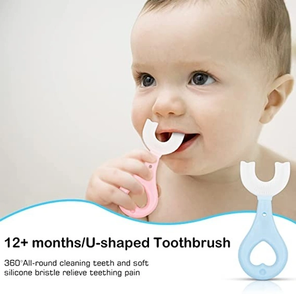 U-Shaped Soft Food Grade Silicone Baby Toothbrush for Kids (2-6 Years) – Teething & Oral Care - Malibu, Hot Pink, 💵 Free COD (Cash on Delivery), ↩️ Hassle Free Return., 🚚💨 Fast Delivery.