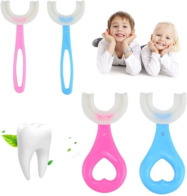U-Shaped Soft Food Grade Silicone Baby Toothbrush for Kids (2-6 Years) – Teething & Oral Care - Malibu, Hot Pink, 💵 Free COD (Cash on Delivery), ↩️ Hassle Free Return., 🚚💨 Fast Delivery.