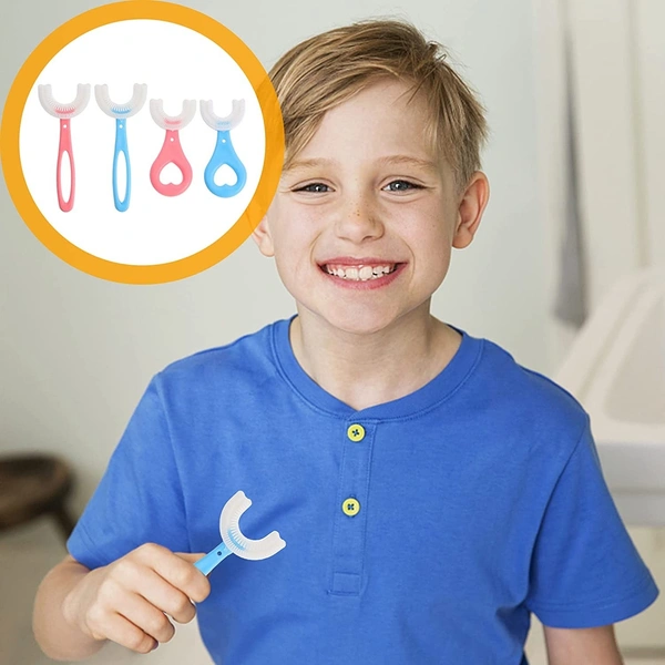 U-Shaped Soft Food Grade Silicone Baby Toothbrush for Kids (2-6 Years) – Teething & Oral Care - Malibu, Hot Pink, 💵 Free COD (Cash on Delivery), ↩️ Hassle Free Return., 🚚💨 Fast Delivery.