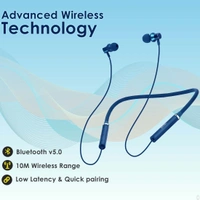 PTron pTron Tangentbeat Wireless Bluetooth Neckband Earphones with Mic – Dark Blue | In-Ear, Long Battery Life & Premium Sound - Dark Blue