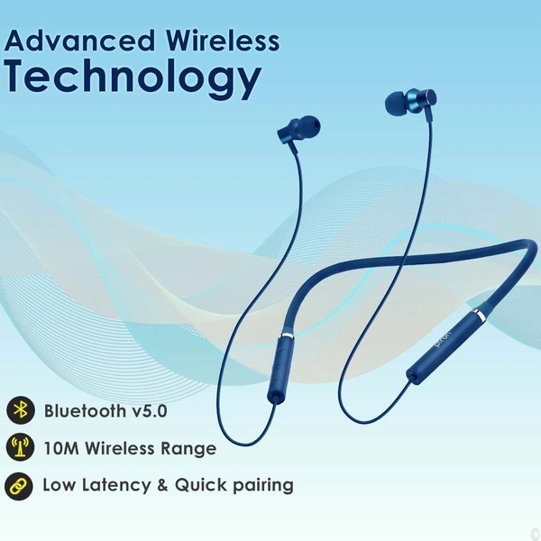 PTron pTron Tangentbeat Wireless Bluetooth Neckband Earphones with Mic – Dark Blue | In-Ear, Long Battery Life & Premium Sound - Dark Blue