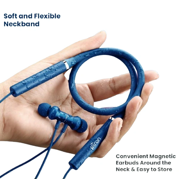 PTron pTron Tangentbeat Wireless Bluetooth Neckband Earphones with Mic – Dark Blue | In-Ear, Long Battery Life & Premium Sound - Dark Blue